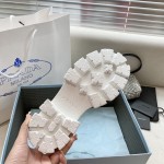 Prada open edged vermilion lacquered leather thick sole casual small leather shoes