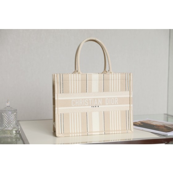 DIOR TOTE embroidered striped canvas