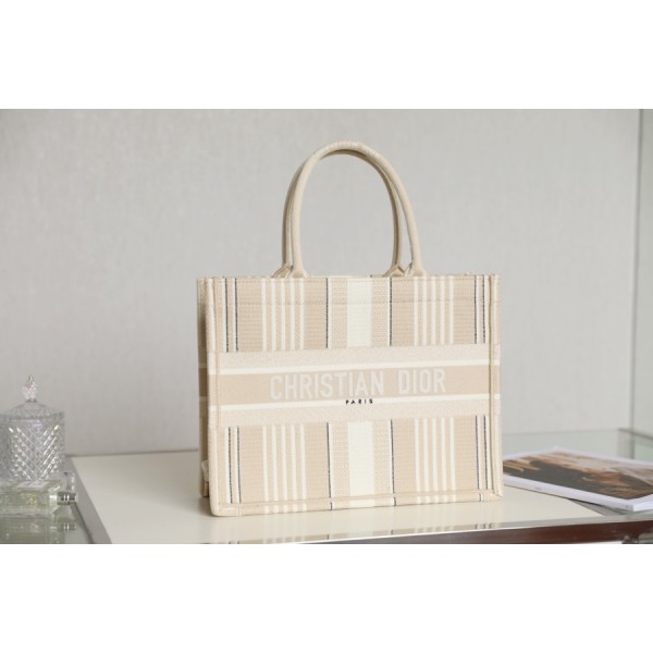 DIOR TOTE embroidered striped canvas