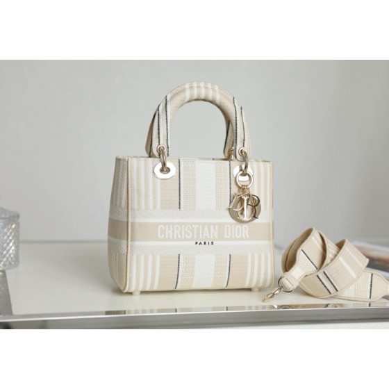 Dior LADY D-LITE five-compartment Daffy embroidery apricot stripes DR-031