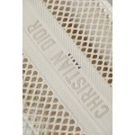DIOR TOTE beige and white mesh fabric embroidery