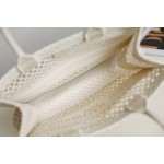 DIOR TOTE beige and white mesh fabric embroidery