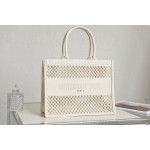 DIOR TOTE beige and white mesh fabric embroidery