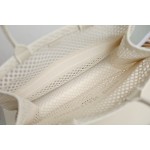 DIOR TOTE beige and white mesh fabric embroidery