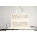 DIOR TOTE beige and white mesh fabric embroidery