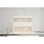 DIOR TOTE beige and white mesh fabric embroidery