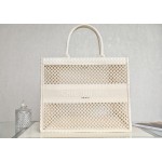 DIOR TOTE beige and white mesh fabric embroidery