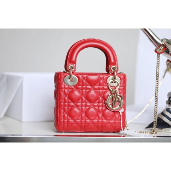 Lady red rattan lacquered GR original sheepskin mini Three compartments