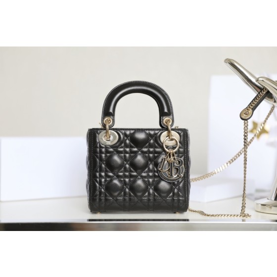 DIOR LADY three-compartment black enamel clasp