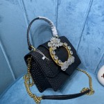 MIU MIU 5BA196 Lady Leather Handbag Decorated with Gorgeous Imitation Crystal Jewelry Buckle