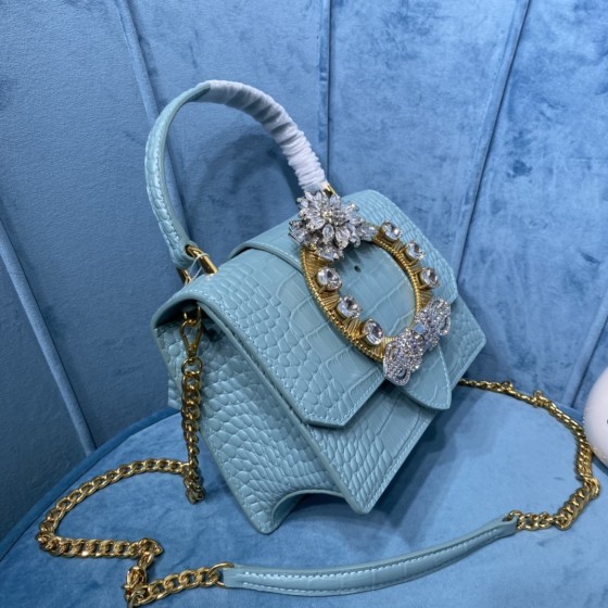 MIU MIU 5BA196 Lady Leather Handbag Decorated with Gorgeous Imitation Crystal Jewelry Buckle