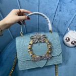 MIU MIU 5BA196 Lady Leather Handbag Decorated with Gorgeous Imitation Crystal Jewelry Buckle
