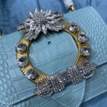 MIU MIU 5BA196 Lady Leather Handbag Decorated with Gorgeous Imitation Crystal Jewelry Buckle