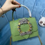 MIU MIU 5BA196 Lady Leather Handbag Decorated with Gorgeous Imitation Crystal Jewelry Buckle