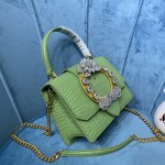 MIU MIU 5BA196 Lady Leather Handbag Decorated with Gorgeous Imitation Crystal Jewelry Buckle