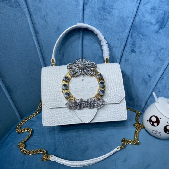 MIU MIU 5BA196 Lady Leather Handbag Decorated with Gorgeous Imitation Crystal Jewelry Buckle
