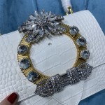 MIU MIU 5BA196 Lady Leather Handbag Decorated with Gorgeous Imitation Crystal Jewelry Buckle