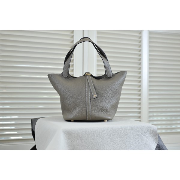 picotin22 elephant gray gold buckle TC leather