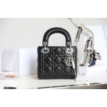 Lady Dior black vine check patent leather cow leather mini bag