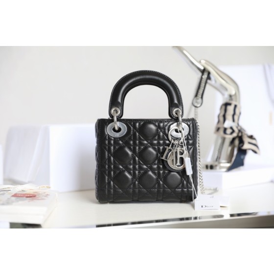 Lady Dior black vine check patent leather cow leather mini bag