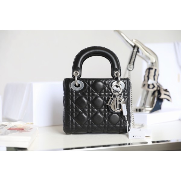 Lady Dior black vine check patent leather cow leather mini bag