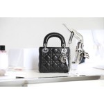 Lady Dior black vine check patent leather cow leather mini bag