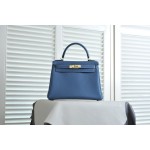 Kelly 28 denim blue togo leather gold buckle