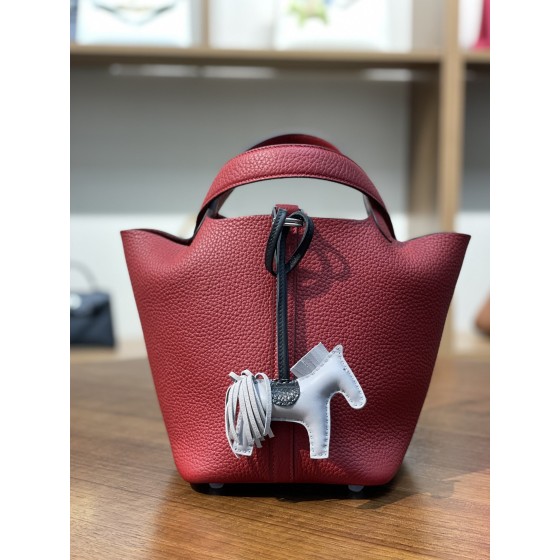 picotin18 national flag red TC leather silver buckle