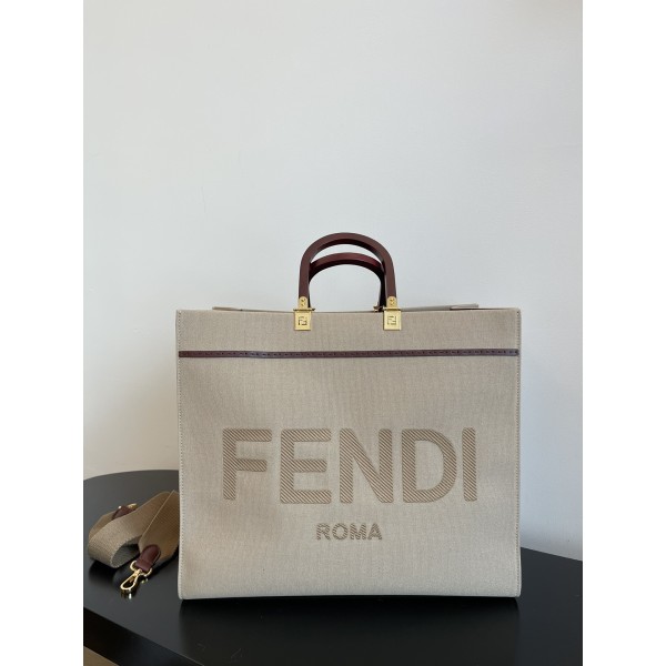 FENDI Large Khaki Tote Bag "Sunshine Tote"