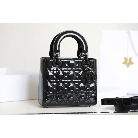 LADY four compartments black glossy patent leather rattan check ▪️DR-091