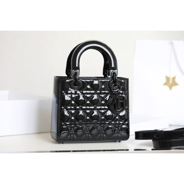 LADY four compartments black glossy patent leather rattan check ▪️DR-091