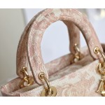 DIOR LADY-D-LITE five compartment toffee bag embroidered tiger pink