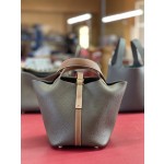 picotin18cm elephant gray and golden brown tc and swift leather gold buckle