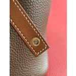 picotin18cm elephant gray and golden brown tc and swift leather gold buckle