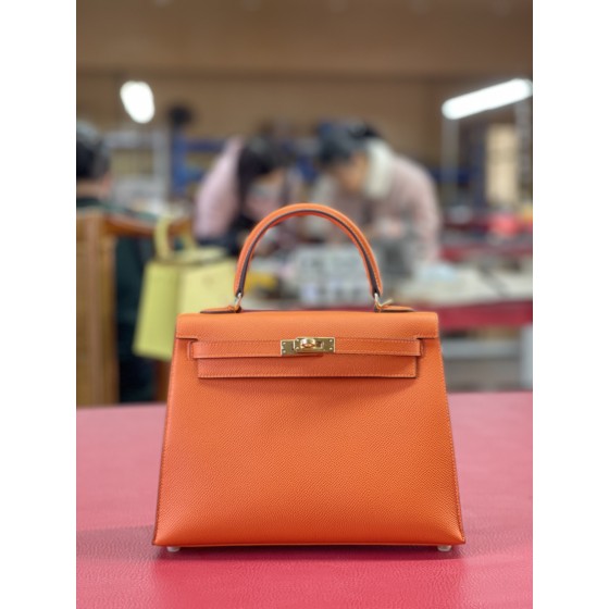 Kelly25 classic orange ep leather gold buckle