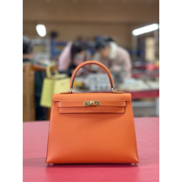 Kelly25 classic orange ep leather gold buckle