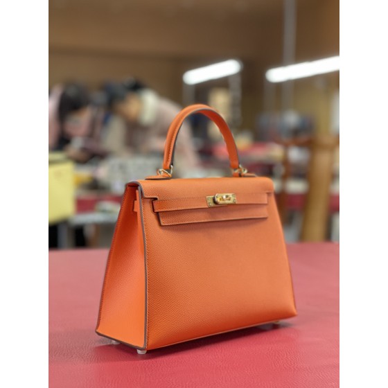 Kelly25 classic orange ep leather gold buckle