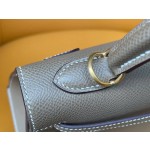 Kelly25 Elephant gray epsom leather with amber yellow inside and frosted gold buckle