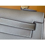 Kelly25 Elephant gray epsom leather with amber yellow inside and frosted gold buckle