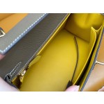 Kelly25 Elephant gray epsom leather with amber yellow inside and frosted gold buckle