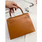 Kelly25 Golden Brown Saddle Leather Gold Buckle Outseam