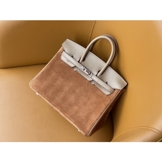 Birkin 25/30 Chestnut suede with swift Leather rose Gold Buckle