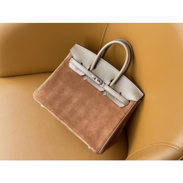 Birkin 25/30 Chestnut suede with swift Leather rose Gold Buckle