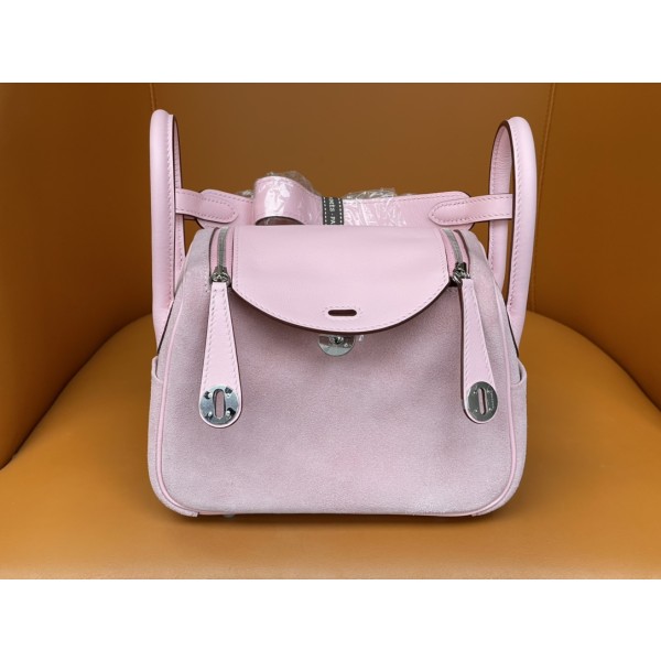 mini lindy3Q powder suede spelling swift leather silver buckle