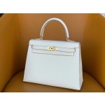 Kelly25 milkshake white epsom leather matte gold buckle