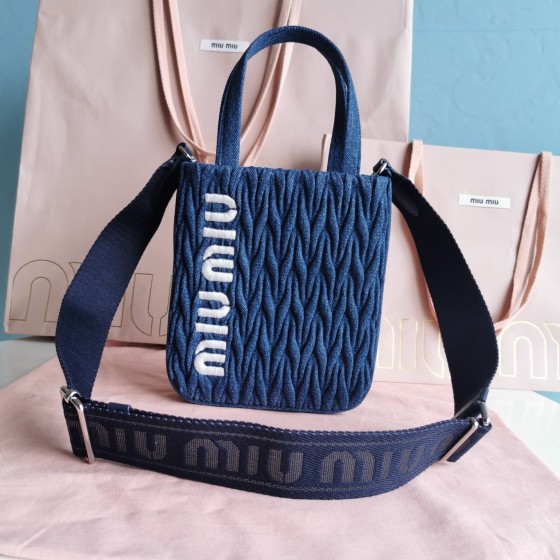 MIU MIU 5BA220 Latest Embroidered Denim Little Tote