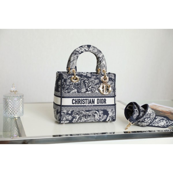 DIOR LADY-D-LITE five compartment toffee bag embroidered tiger blue