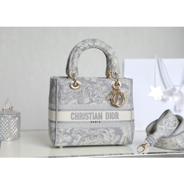 DIOR LADY-D-LITE five compartment daffy bag embroidered tiger gray