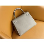 Kelly25 elephant gray epsom leather gold buckle