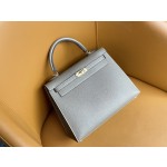 Kelly25 elephant gray epsom leather gold buckle
